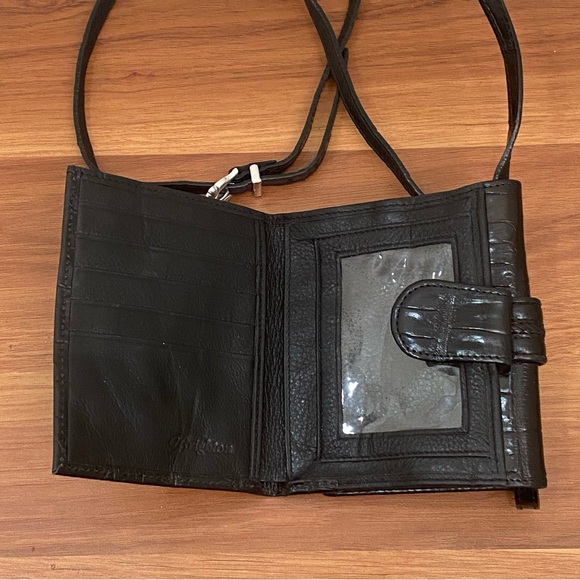Vintage BRIGHTON Black Leather Silver Heart Crossbody Wallet W/ Removable Strap - Picture 11 of 16